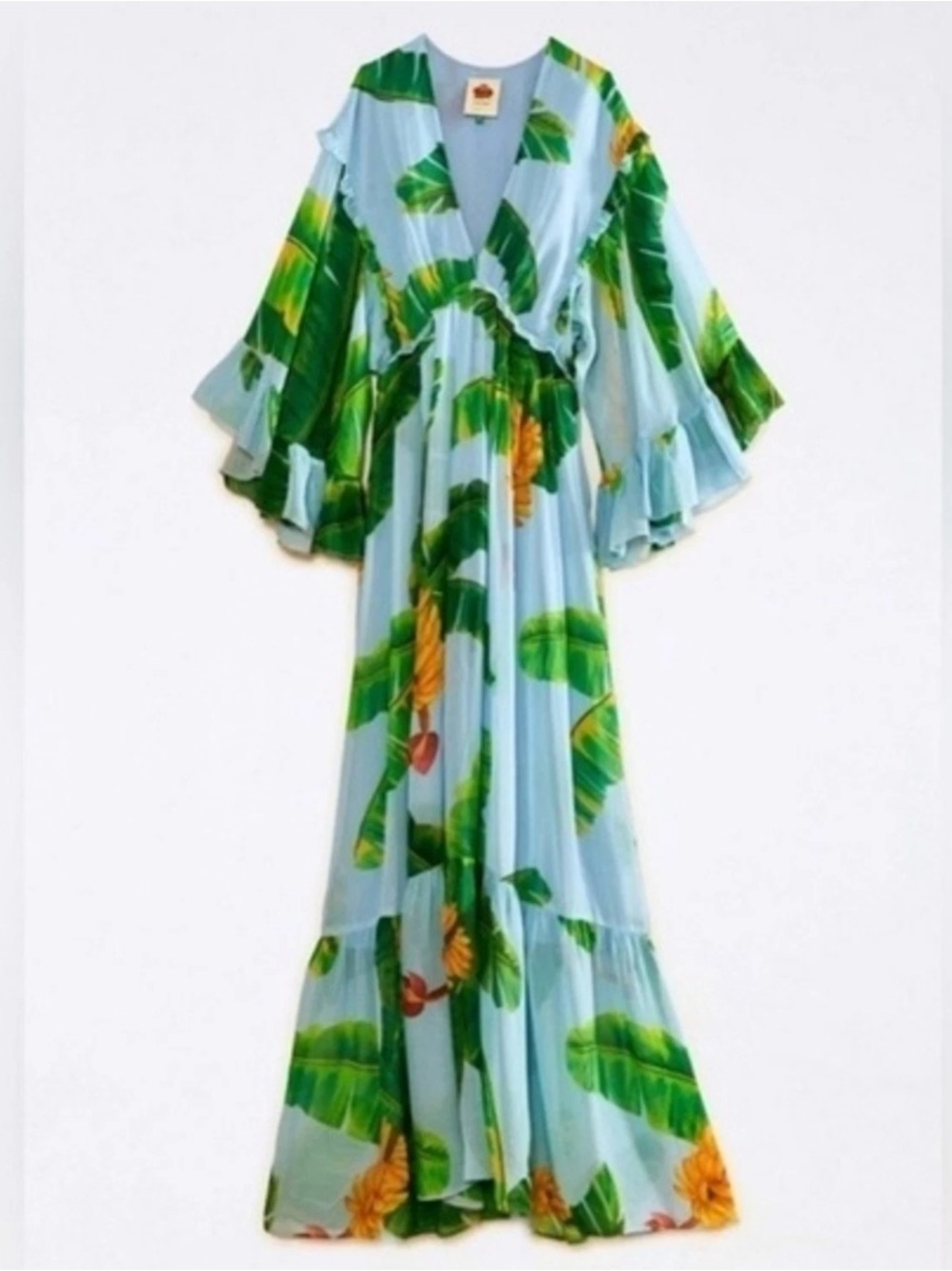 🍌🌿 FARM Rio size XL Fresh Bananas Butterfly Sleeve Maxi Dress 🌿🍌 - Picture 3 of 16